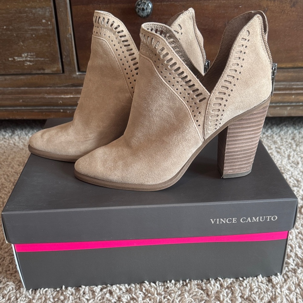 Vince Camuto Beige Suede Heeled Boots